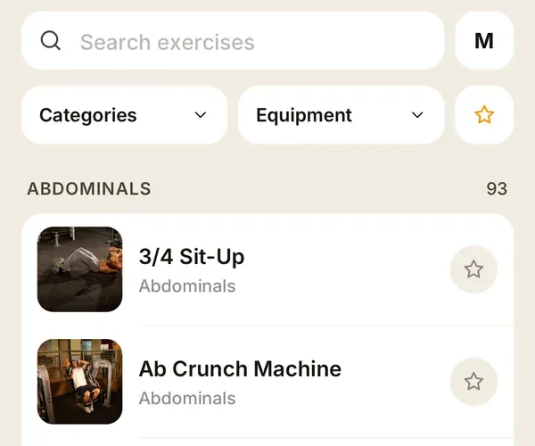 Library of 873 exercises with images and filters